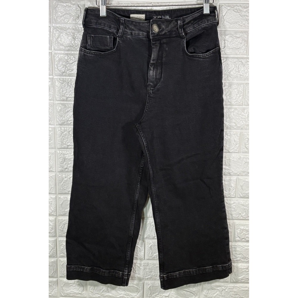 PILCRO WOMENS JEANS SIZE 30P BLACK DENIM HIGH‎ RISE WIDE LEG CROP